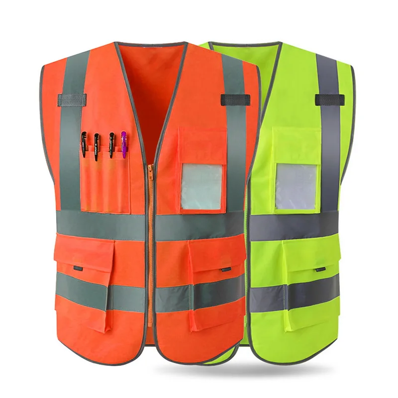 

MJARTORIA Men's Outdoor Construction Engineering Safety Vest High Visibility Reflective Strips Zipper Front Safety Clothing