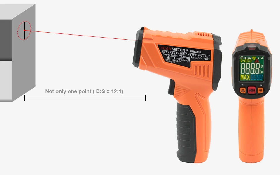 PEAKMETER PM6519B лазерный lcd цифровой ИК инфракрасный термометр измеритель температуры пистолет точечный-50~ 500 градусов Бесконтактный термометр