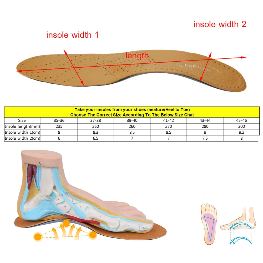 EXPfoot кожаный ортопедический латекс стельки для ухода за ногами Антибактериальный активный карбоновый ортопедический супинатор плоская нога обувной коврик 02