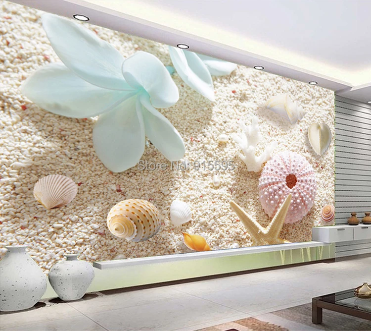 Пользовательские 3D фото обои Пляж Морская звезда раковины пол стикер Гостиная Ванная Комната ПВХ самоклеющиеся настенные обои цветок
