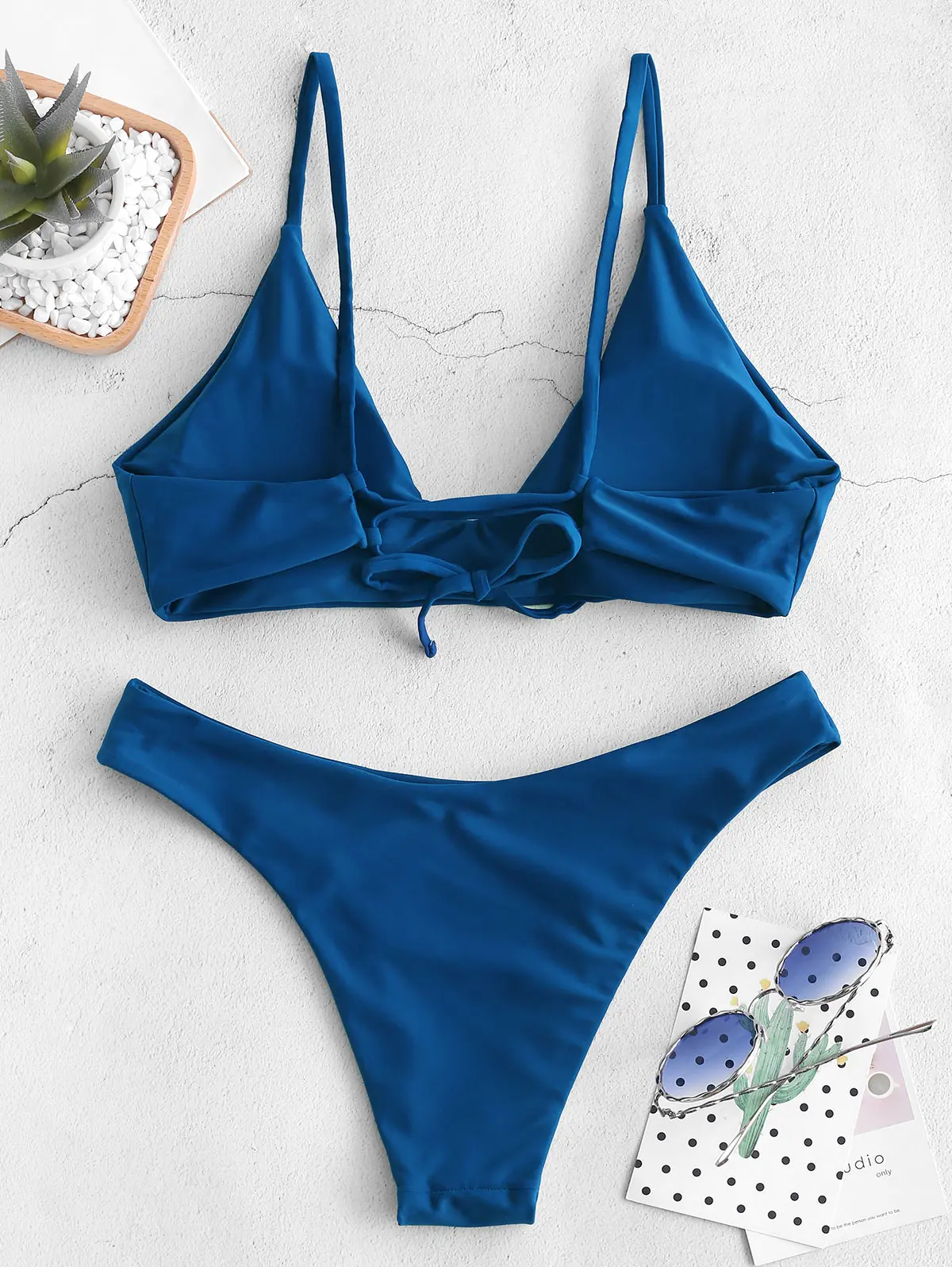 Женский спортивный комплект бикини ZAFUL зеленый однотонный купальник пуш ап с