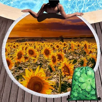 

Summer New Beach Towel Sunflower Printing Beach Swimming Bath Towel 150cm Microfiber Outdoor Sport Blanket Towel