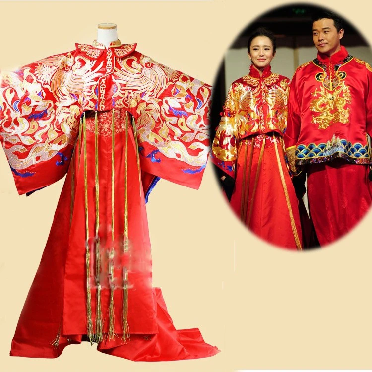 Tong Liya Chen Sicheng Red Chinese Wedding Hanfu Couple Costume Sets Republican Period Wedding Bride And Groom Hanfu Chinese Folk Dance Aliexpress