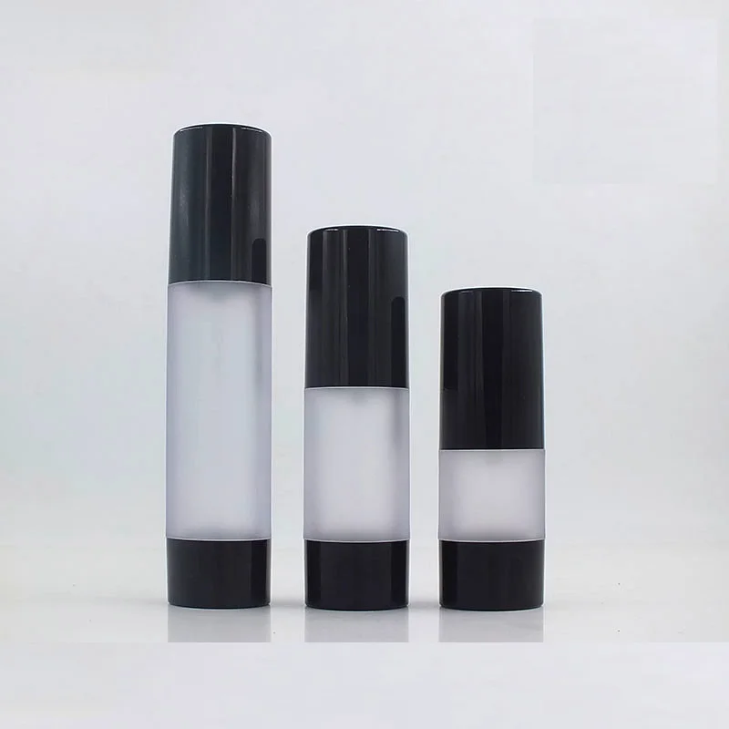 

Emulsion Airless Bottle Empty Clear Frosted 15ML 30ML 50ML Refillable Cosmetic Container Black Lid Essence Airless Bottles