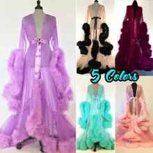 Красивое женское меховое кимоно платье Babydoll кружевное Сексуальное белье Банный халат Ночное белье