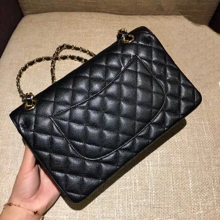 

Luxury woman handbags 2019 high quality Real leather Caviar women bags famous designer gold chain women diagonal cross package