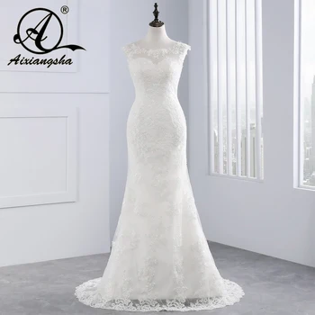 

2018 White Lace Wedding Dress Court Train Appliques Mermaid Wedding Dresses Elegant Bride Dresses