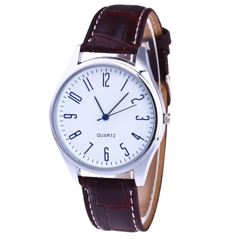 Модные мужские кожаные часы#0019 повседневные цифровые часы с белым и синим циферблатом из сплава деловые кварцевые наручные часы подарок bayan saat a5