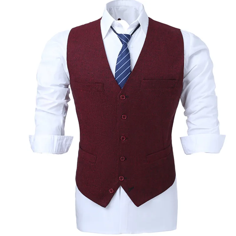 Red wool blended herringbone tweed vest Slim men's suit vest custom ...