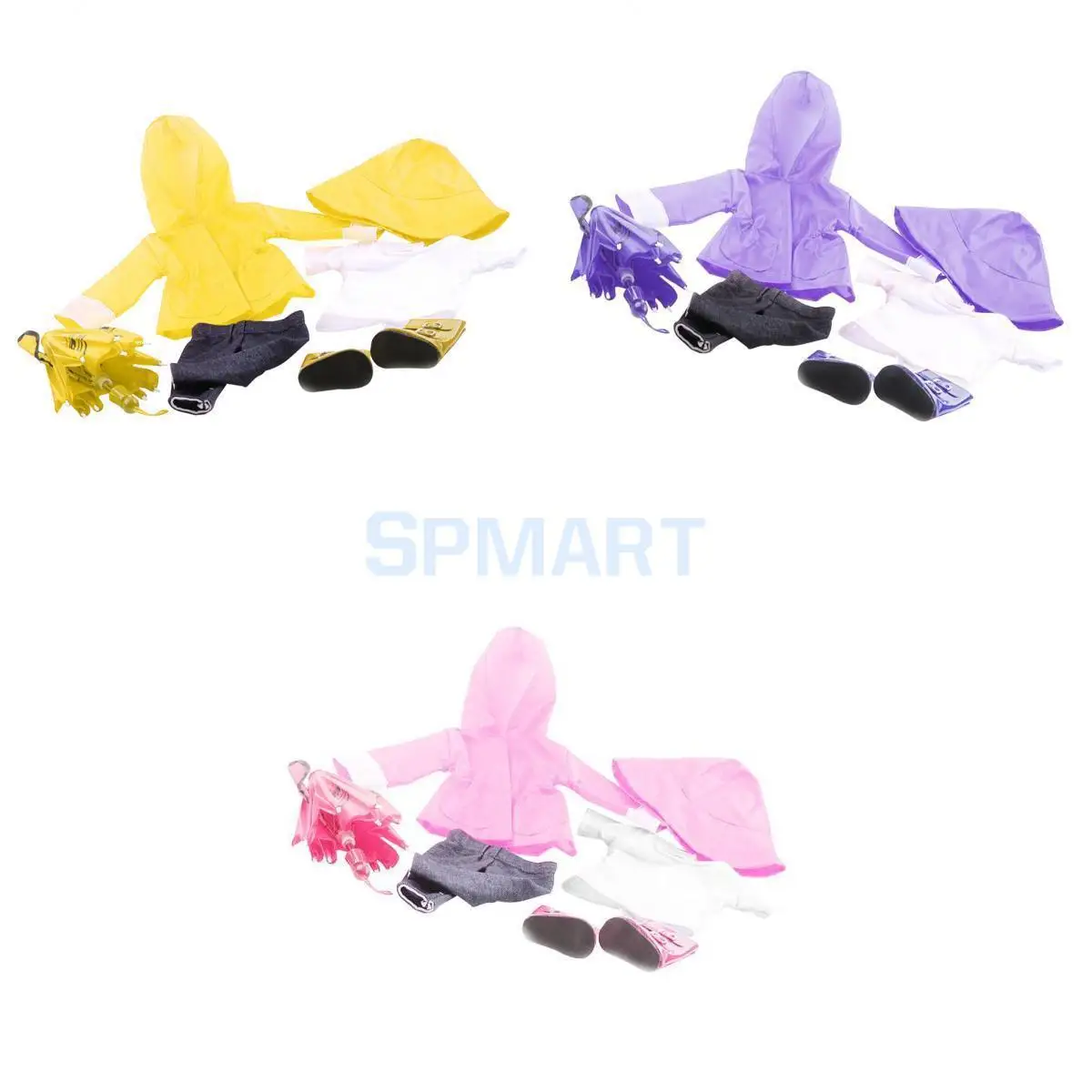 

3 Sets of Raincoat Pants Boots Hat Umbrella Set for 18'' Our Generation American Journey Girl My Life Dolls