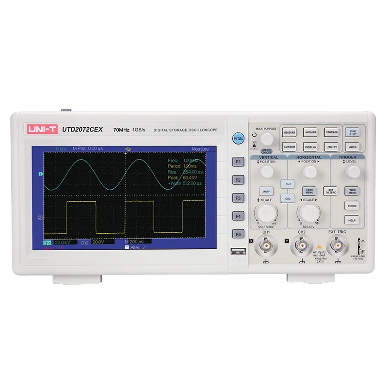 

UNI-T UTD2072CEX Digital Storage Oscilloscope 1mV/div~20V/div 7 Inches Widescreen LCD Display 70MHz 1GS/s 2 CHANNELS