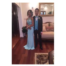 2016 heißer Verkauf zwei Stücke Sky Blue Lange Abendkleid mit seuqins Mieder Foraml Abendkleid Benutzerdefinierte Vestido De Festa Gala jurken
