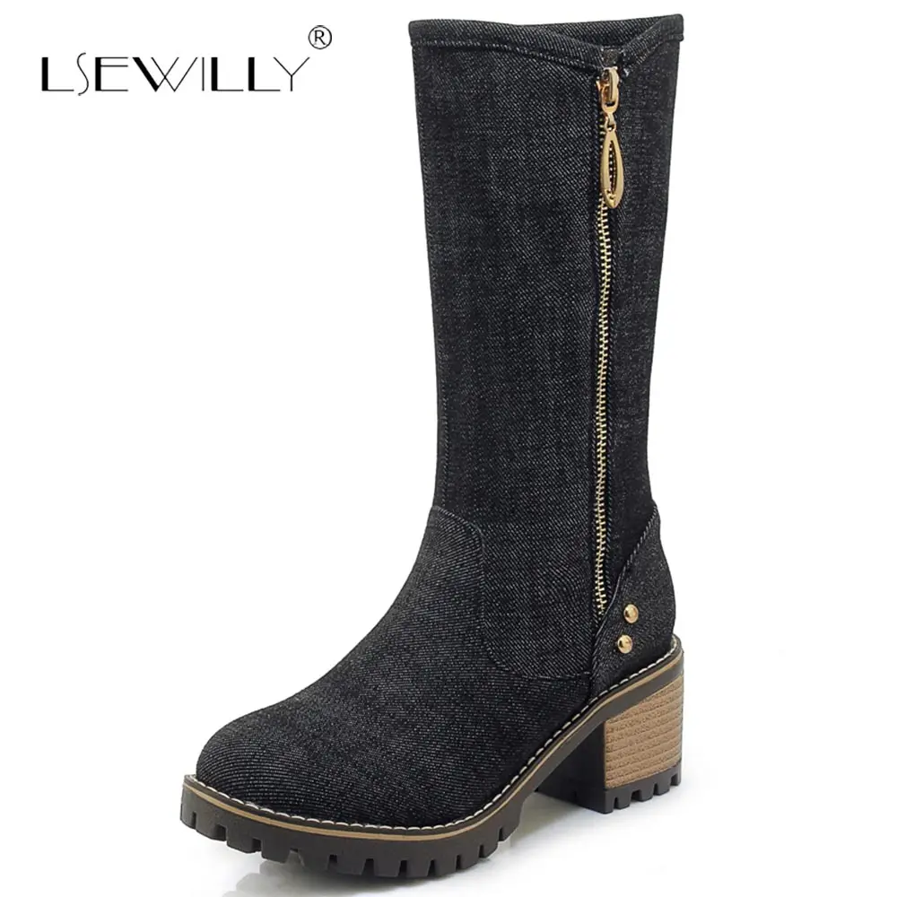 Lsewilly shoes woman mid calf boots high heels shoes half boots
