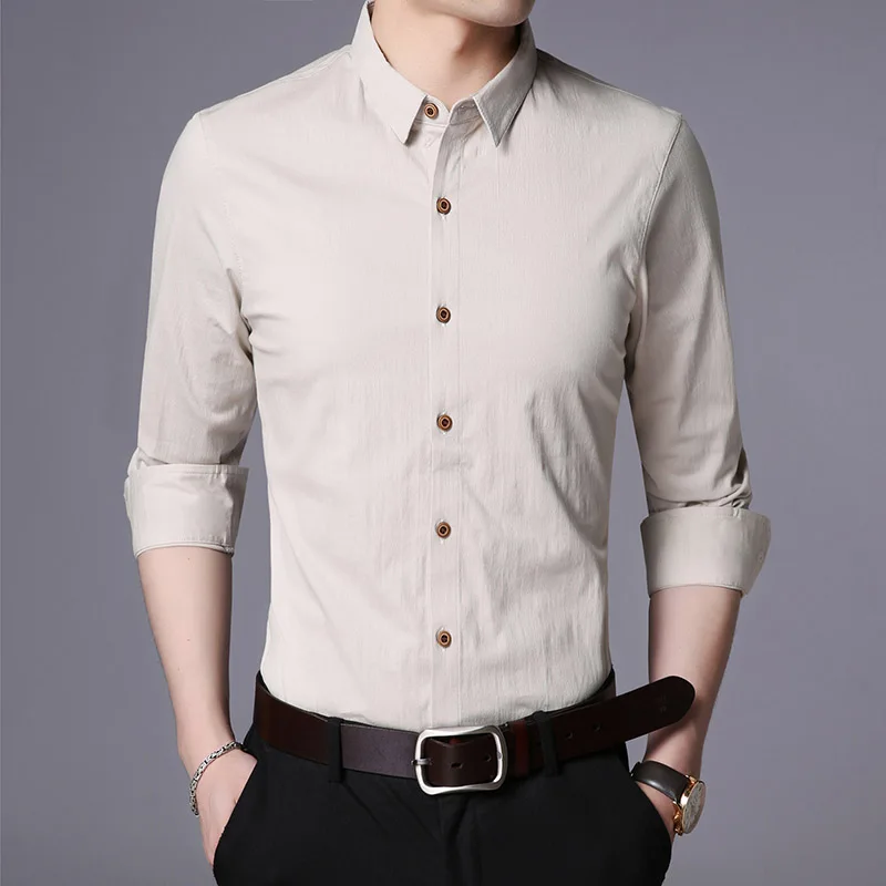 Модная брендовая дизайнерская рубашка, Мужская однотонная приталенная уличная одежда с длинным рукавом на пуговицах, повседневная мужская одежда высшего класса для мальчиков - Цвет: Хаки