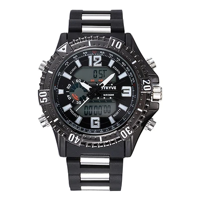 Stryve Брендовые мужские военные часы, большой циферблат, водонепроницаемые, двойной дисплей, кварцевые цифровые часы, мужские роскошные спортивные часы, reloj hombre - Цвет: black