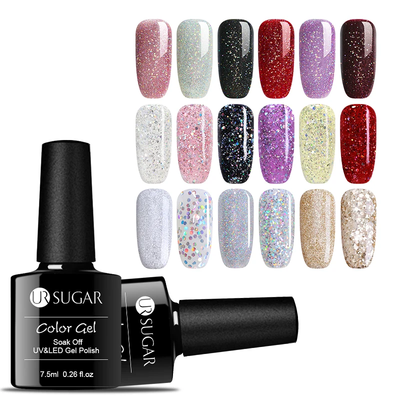 

UR SUGAR 6 Pcs/set Glitter Gel Polish UV Nail Gel Varnish 3D Nail Art Sparkles Sequins Nail Gel Polish Soak Off Nail Varnish