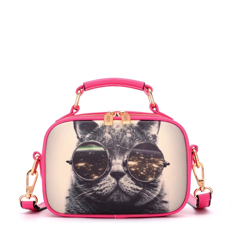 Famous Brand Fashion Cartoon Print Shoulder Bag Ladies Lovely Cat Hand held Bag Women Designer Small