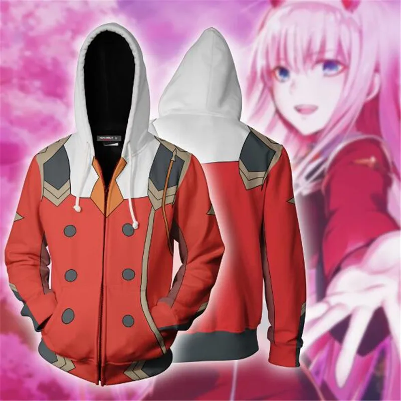 

2019 New Anime DARLING in the FRANXX Cosplay Costume zipper hoodie Cosplay men and women casual sports sweater