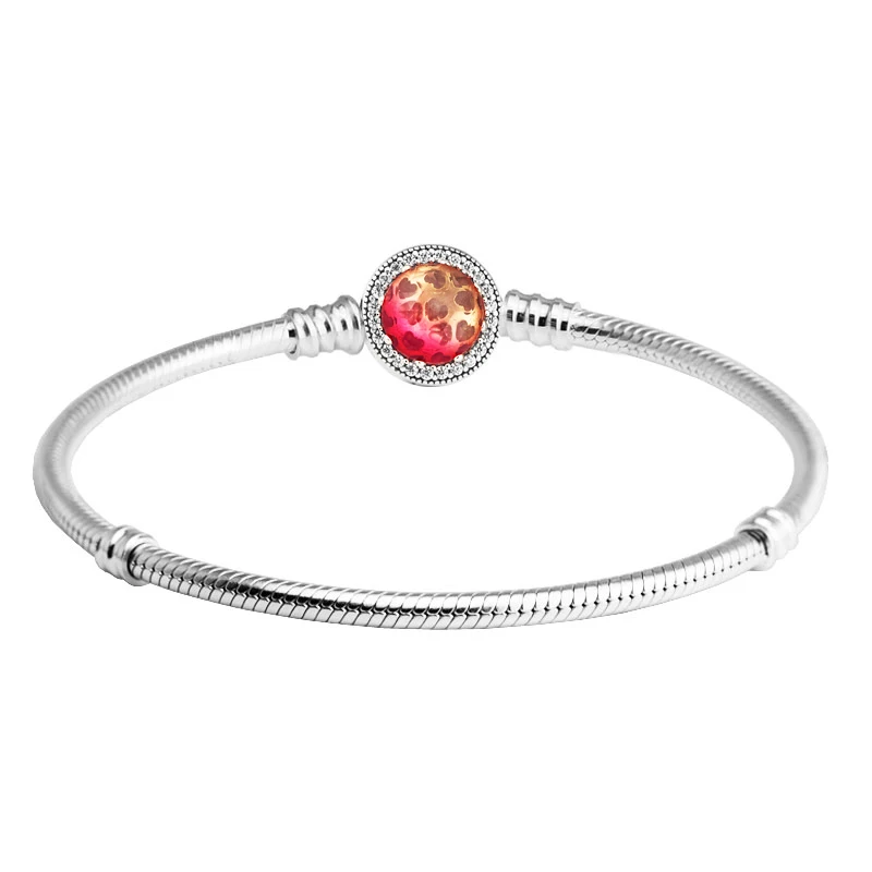 

Authentic 925 Sterling Silver Snake Bracelet with Crystal Clasp Fits European Charm Beads Fine Jewelry Women Gifts CKB002A