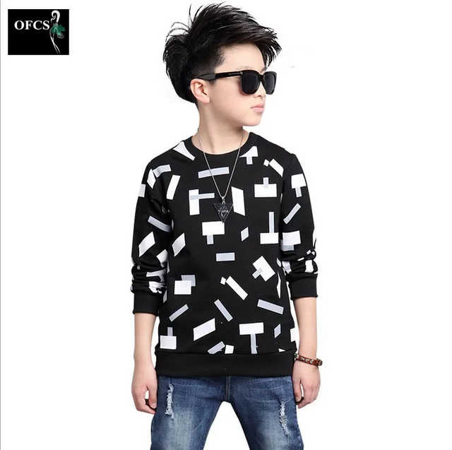 2019 Trendy O-neck Tops for Boys Cotton T-shirts Children Spring&Autumn Kids Casual Clothes Big Size Infant Fall Clothing 5-16Y 1