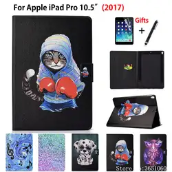 Чехол для Apple iPad Pro 10,5 2017 чехол A1701 A1709 принципиально Tablet Симпатичные кошки и собаки Силиконовые из искусственной кожи Стенд Shell + стилус +