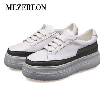 

MEZEREON Women Platform Shoes Lace-Up Women Flats Genuine Leather Causal Shoes Fashion Creeper Shoes Woman Spring Autumn Loafers
