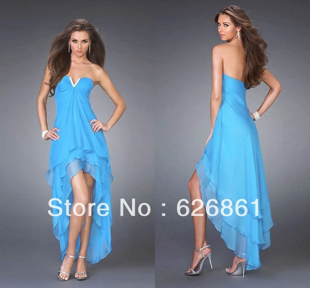 wholesale-2014 V-neck A-line Hi-Lo Pleat Two Layered Chiffon Homecoming gowns A0533 | Свадьбы и торжества
