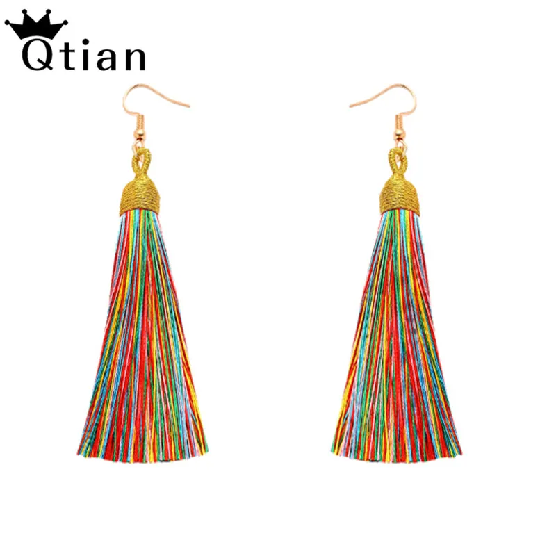 

Qtian tassel earrings bohemian statement in Drop Earrings 2019 18 colors Long Tassel Earrings Pendant Gift Bohemian Earrings