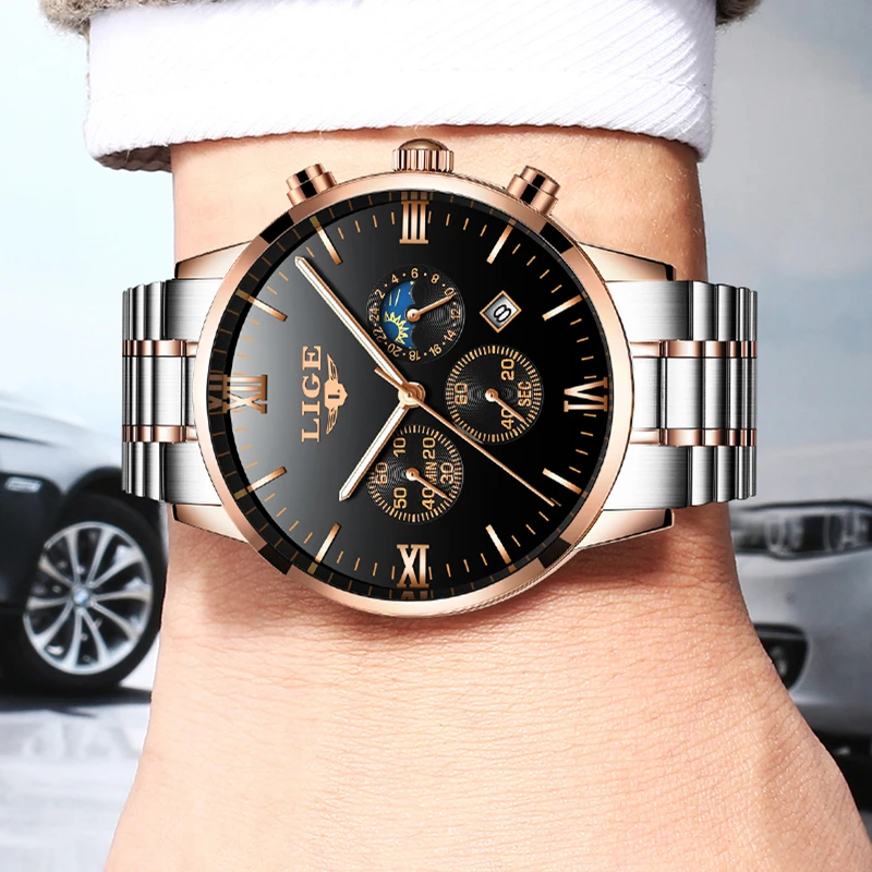 2017 New Watches Men Luxury Brand LIGE Chronograph Men Sports Watches Waterproof Full Steel Quartz Men's Watch Relogio Masculino
