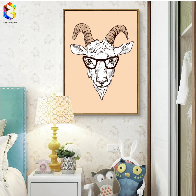 

Cartoon Animal Canvas Art Print Poster Painting , Goat Wall Pictures For Home Decoration, Childrens Room Decor