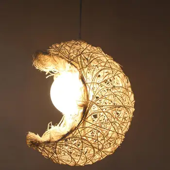 

Bamboo rattan moon pendant lights hand-woven living room clothing shop boy girl children's room lighting white pendant lamps ZA