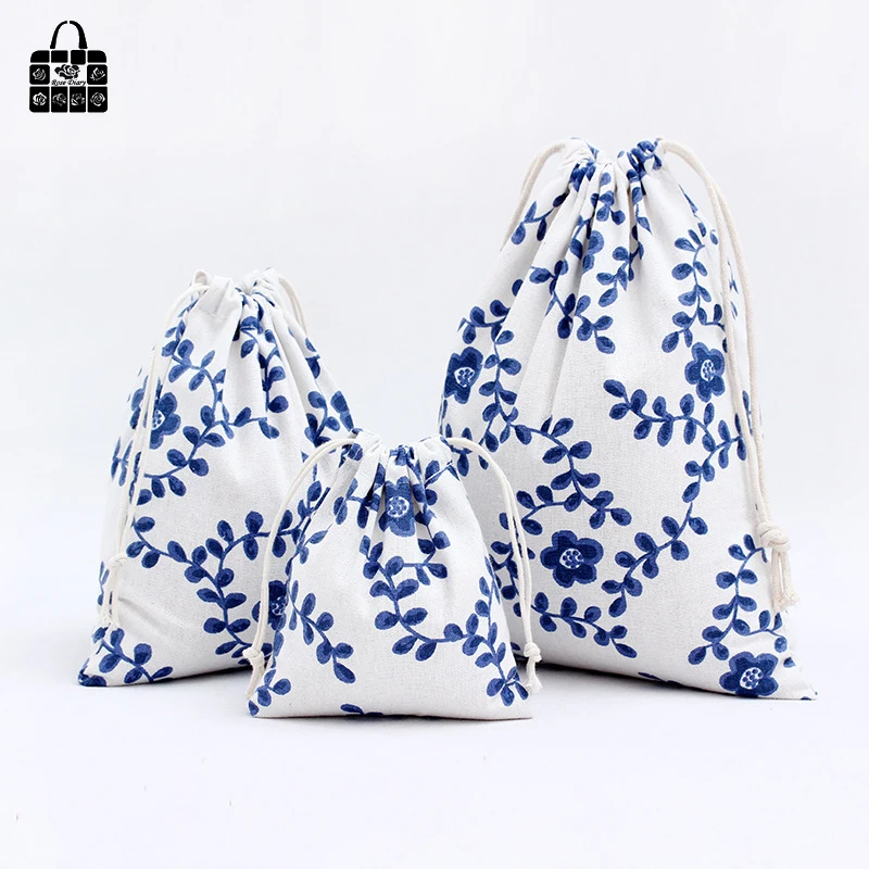 

1 x Blue flower vine 100% cotton bag Travel Accessories Clothes underwear shoes toy Storage Pouch Luggage Packing Organizers bag
