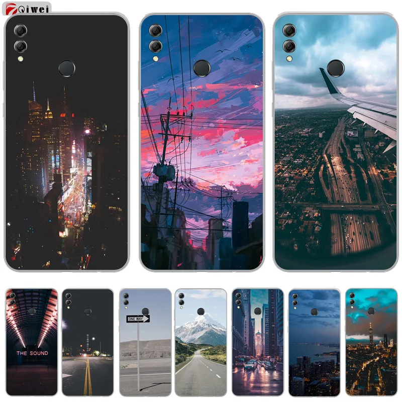 

For Huawei Honor 8X Case City Scenery Painting Soft TPU Back For Huawei Honor 8X Cover Coque Honor8X 8 X X8 Silicone Cases Funda