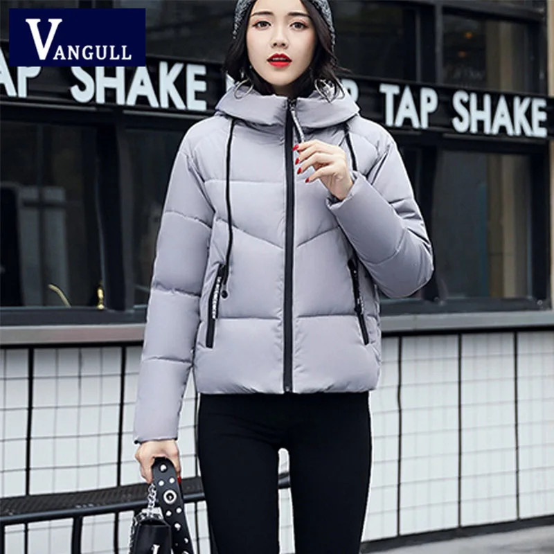 Модная зимняя женская куртка дизайн осенние короткие пальто куртки парки верхняя одежда элегантное женское пальто с карманами mujer VANGULL - Цвет: Серый