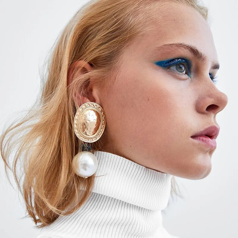 

Mamojko 2018 Statement Golden Round Pearl Pendant Earrings for Women Fashion Wedding Drop Dangle Earring Jewelry Hot sale