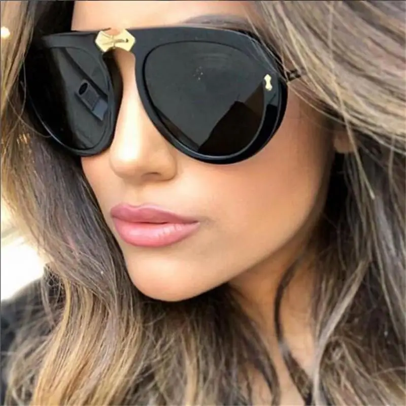 Женские солнцезащитные очки больших размеров, брендовые дизайнерские винтажные черные солнцезащитные очки унисекс, роскошные прозрачные линзы, Оттенки для женщин, UV400