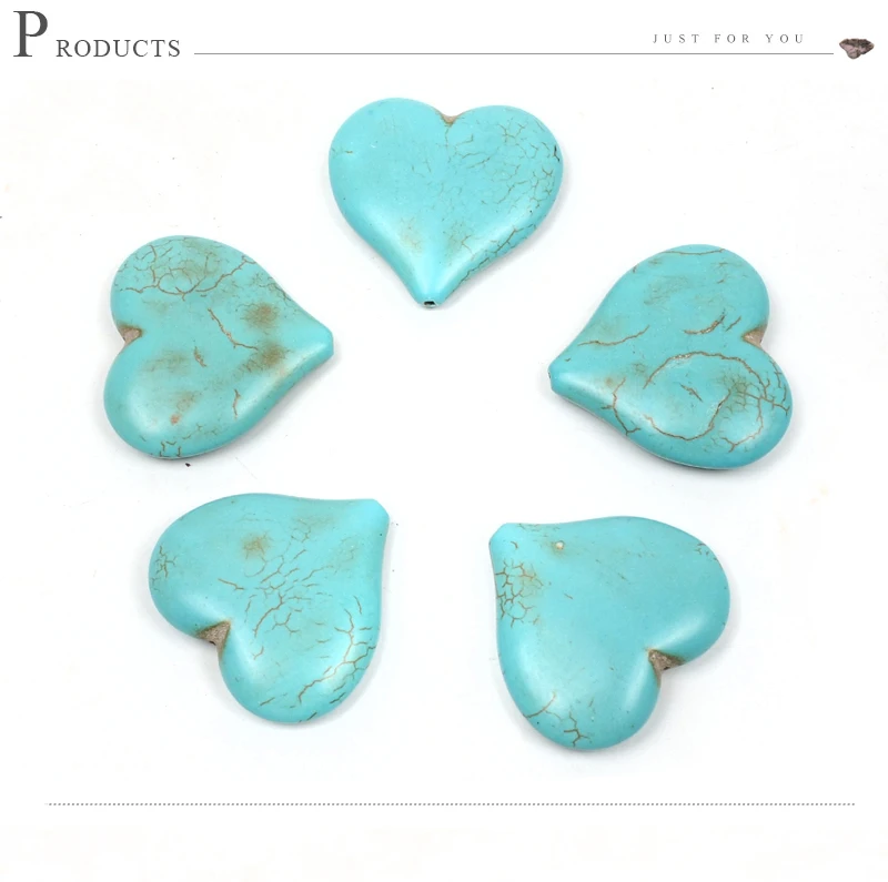 soosmith 5PcsPack Blue Big Heart Shape Natural Stone Loose Howlite Beads For Jewelry Making Handmade Turquoises Diy Craft Gifts (2)