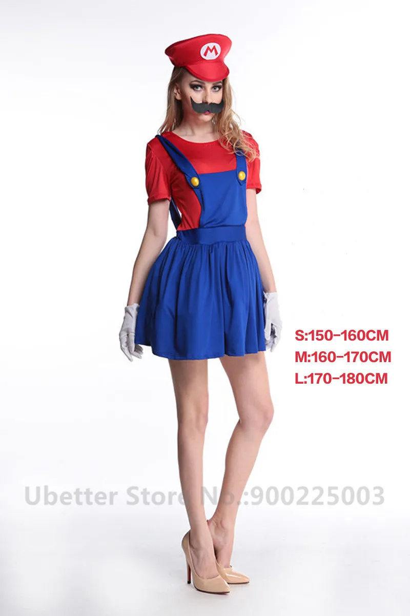 Halloween Cosplay Super Mario Bros Costume For Kids Adults Funny Party Wear Cute Plumber Mario Luigi Set Children Clothes C011 - Color: Women Red