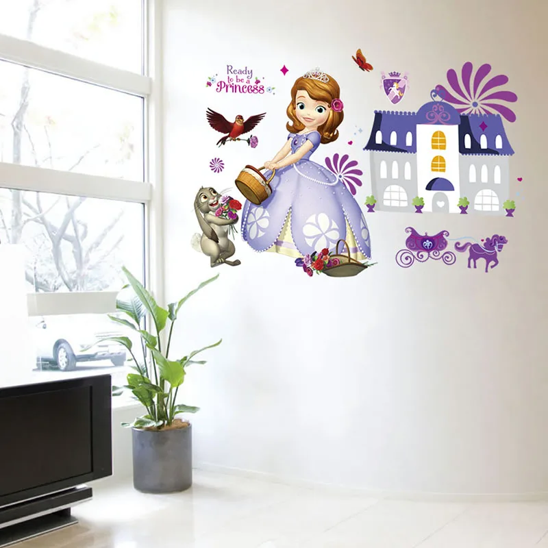 Cartoon Sophia Princess Castle PVC Wall Stickers For Kids Girls Room Home Decor Living Room Wallpaper Mural Art Self Glue Decals