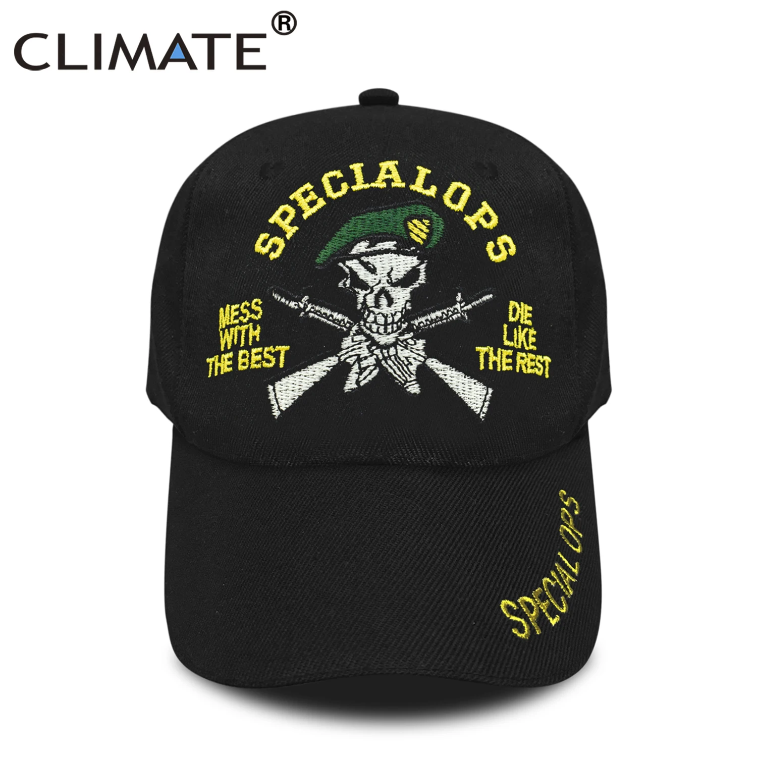CLIMATE Bone Skull Baseball Cap Special OPS Forces Army Cap Cool Black Specialops Bone Gun Hats Baseball Caps Army Style Men
