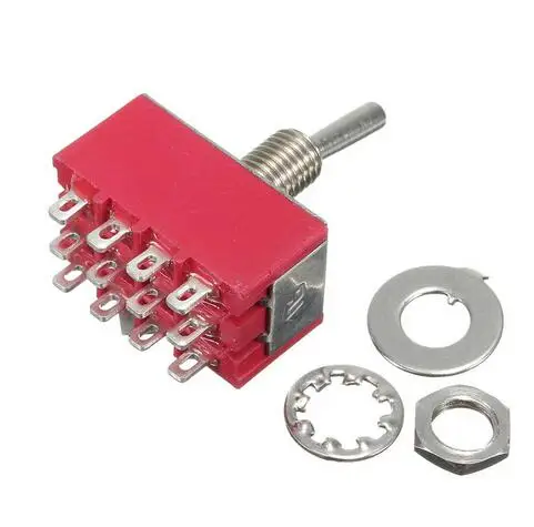 10pcs red  6A/125VAC 2A/250VAC 12 Pin 4PDT ON/ON 2 Position Mini MTS-402 Toggle Switch