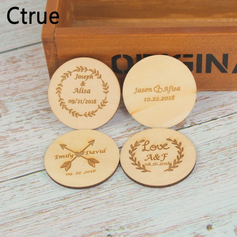  Personalized Wood tag Custom name & date wooden tags Rustic Wedding Invitation Souvenirs for guests - 32919737796