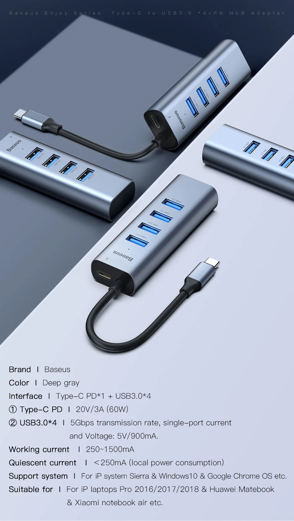 Baseus USB C концентратор type C к HDMI RJ45 Мульти USB 3,0 Thunderbolt 3 адаптер питания type-c концентратор для MacBook Pro Air USB-C сплиттер HAB