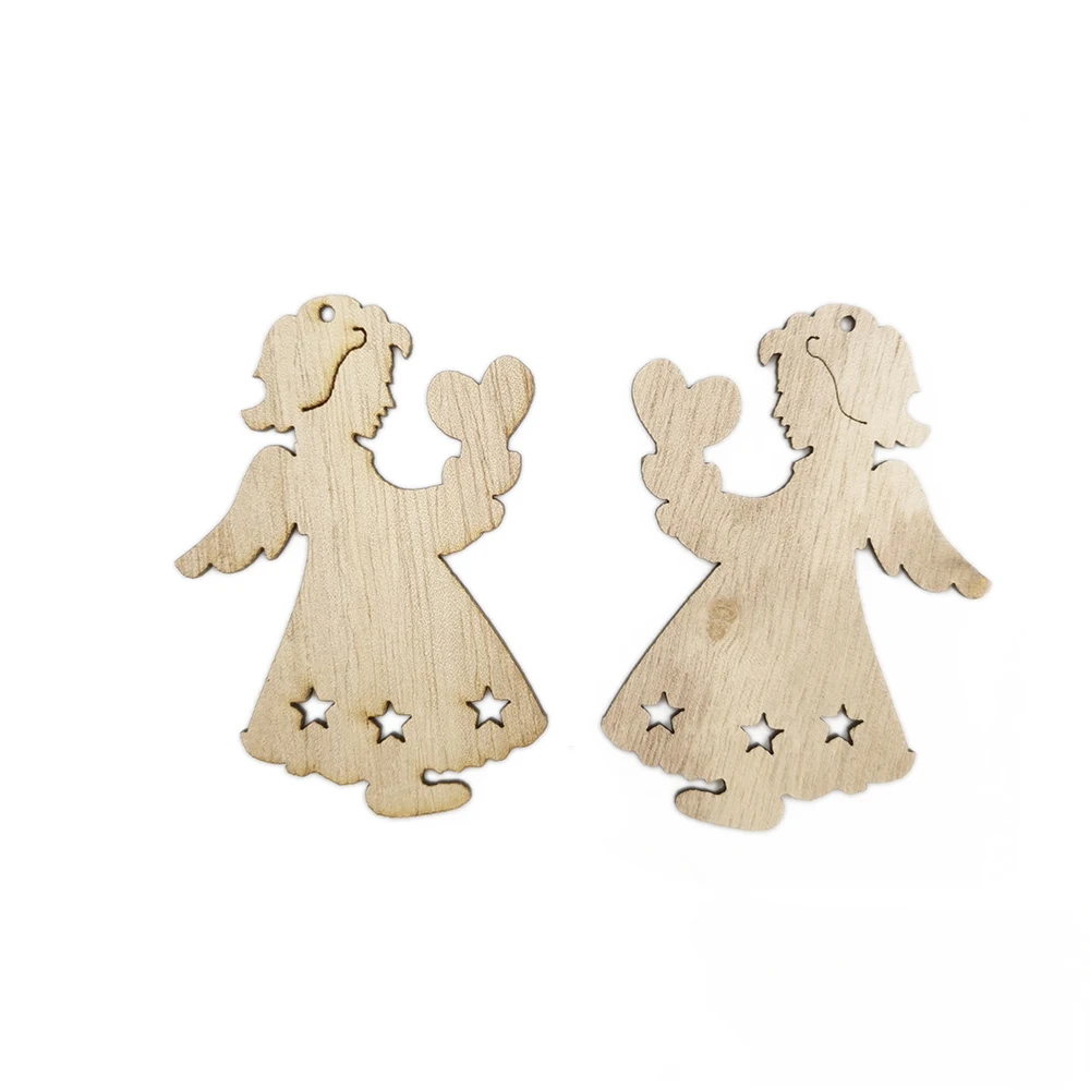 10pcs Unfinished Wooden Angel Christmas Ornaments Blank Xmas Tree Hanging Wood Slices for Kids DIY Art Crafts Festive Decoration