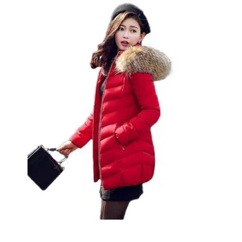 

Winter Jacket Women 2018 New Down Jacket Fashion Slim long section raccoon fur jacket big yards thick warm padded jacket Parkas