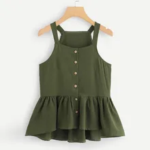 Женские жилеты летние топы без рукавов с бретельками на пуговицах, однотонная женская рубашка с оборками спереди, женские топы, уличная одежда