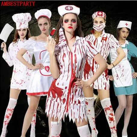 Лидер продаж Хэллоуин косплэй костюм для женщин пикантные больницы доктор медсестра платье ужас оккупации одежда AMBESTPARTY