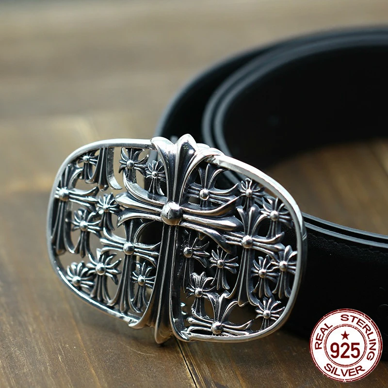 

100% S925 sterling silver men's belt personality fashion retro punk style domineering cross shape to send a gift of love 2018