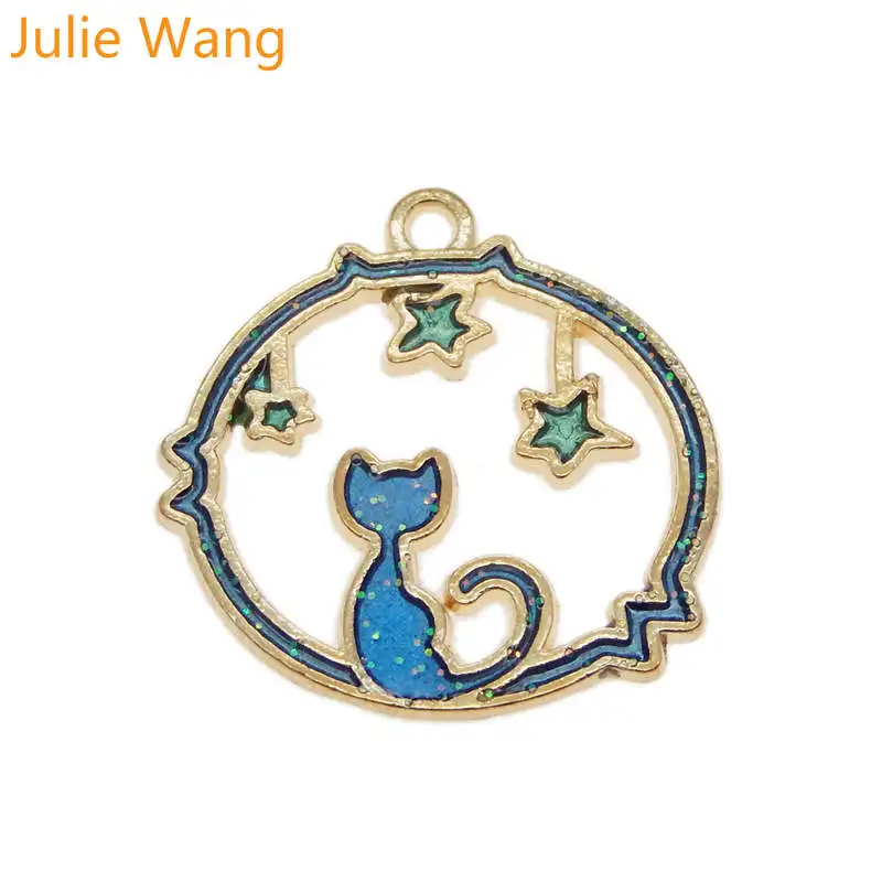 Julie Wang 4 шт. Золотое основание Эмаль Кошка Китти подвески в виде звезд ожерелье с