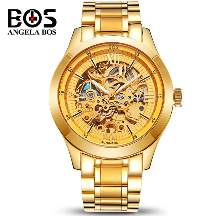 Часы скелетоны ANGELA BOS Мужские механические брендовые Роскошные